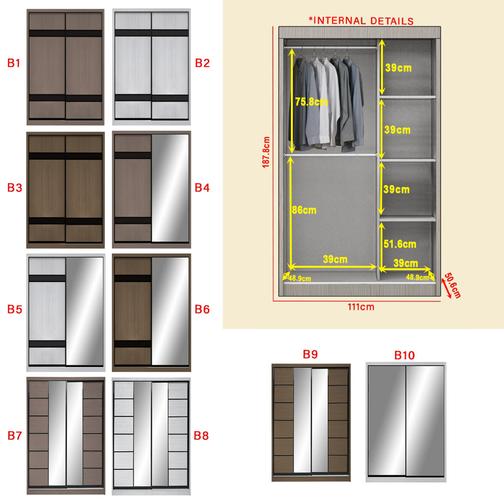 Frankfurt Series 4FT 2-Door Sliding Door Wardrobe in 50 Models Available