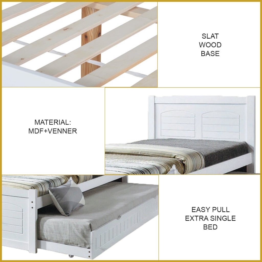 Delia Pull-Out Bed Frame Slatted Wood Base with Pull-out Bed w/ Mattress Option