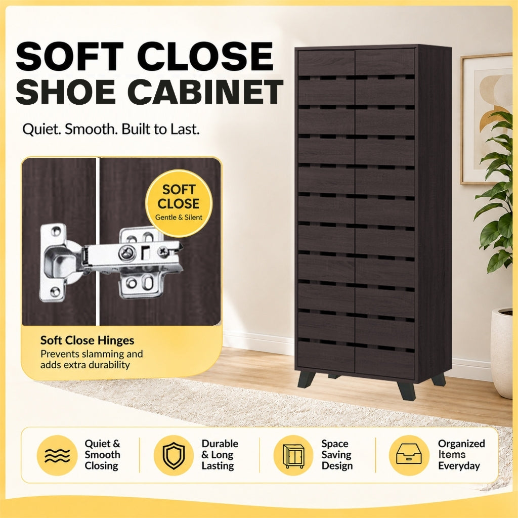 Lumi 8 Tier Premium Shoe Cabinet CARB-P2 Certified Board Soft Closing Laminated Back Panel in 3 Colours