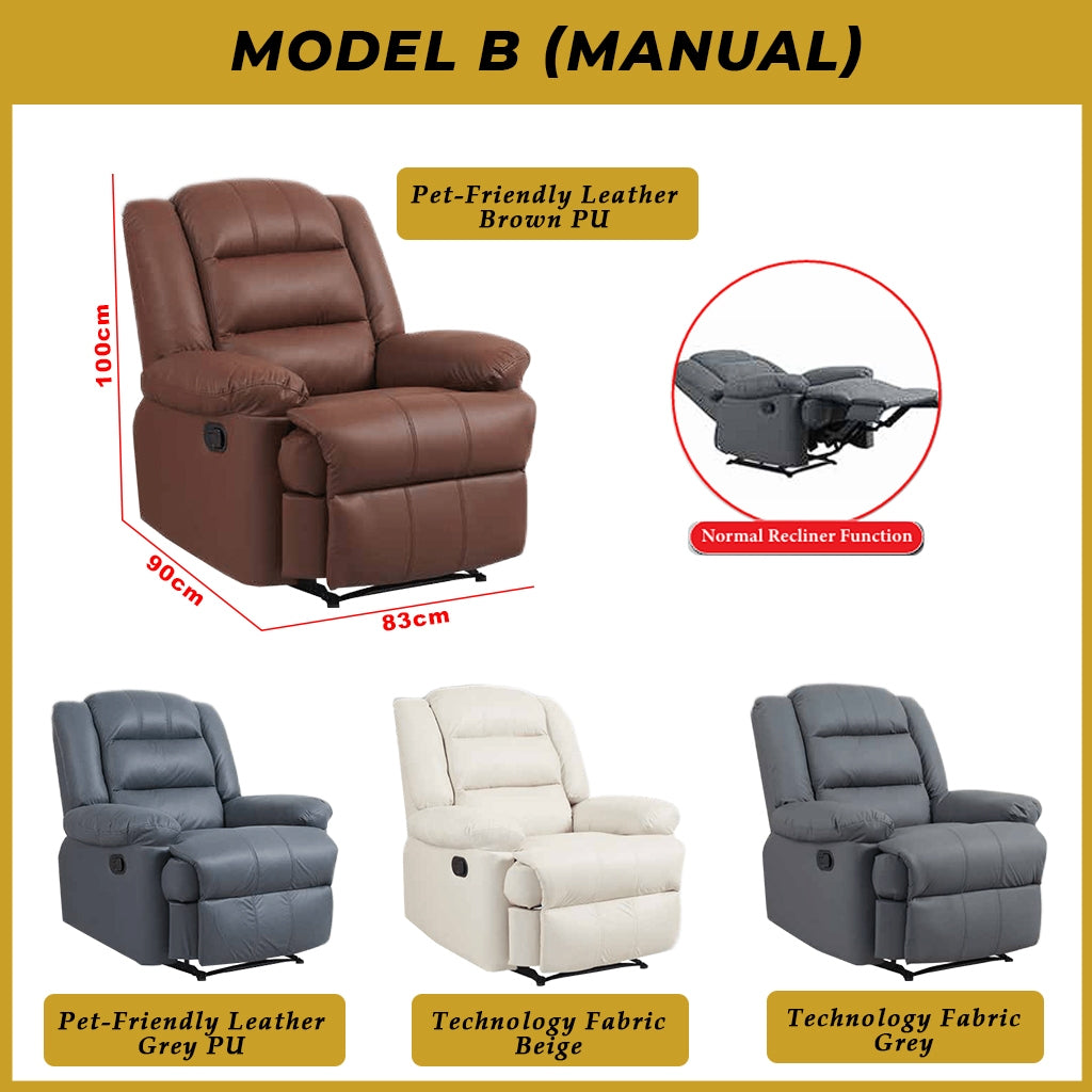 Scarlet Model B Premium Single Sofa Manual Recliner