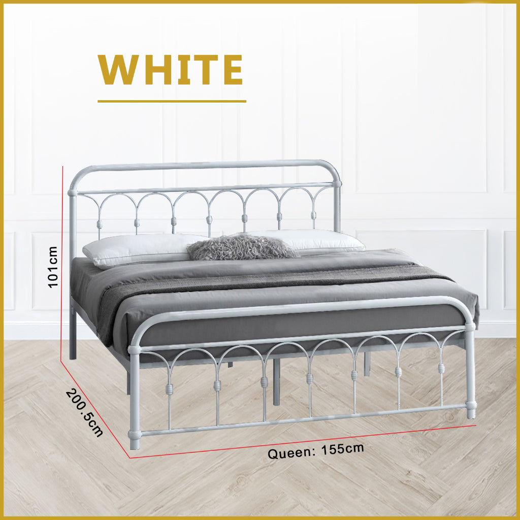 Rosie Queen Size Metal Bed Frame in White, Black, Rose Gold - W/ Mattress Option