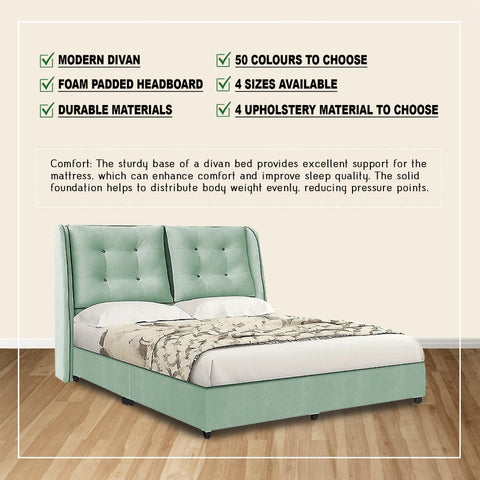 Image of DIOMIRE Melda Divan Bed Frame with Foam Padded Headboard - PetFriendly Option All Sizes