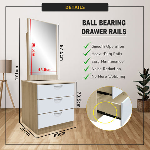 Image of Pratio Dressing Table With Free Stool Laminated Smooth Gliding Drawer In 6 Colours