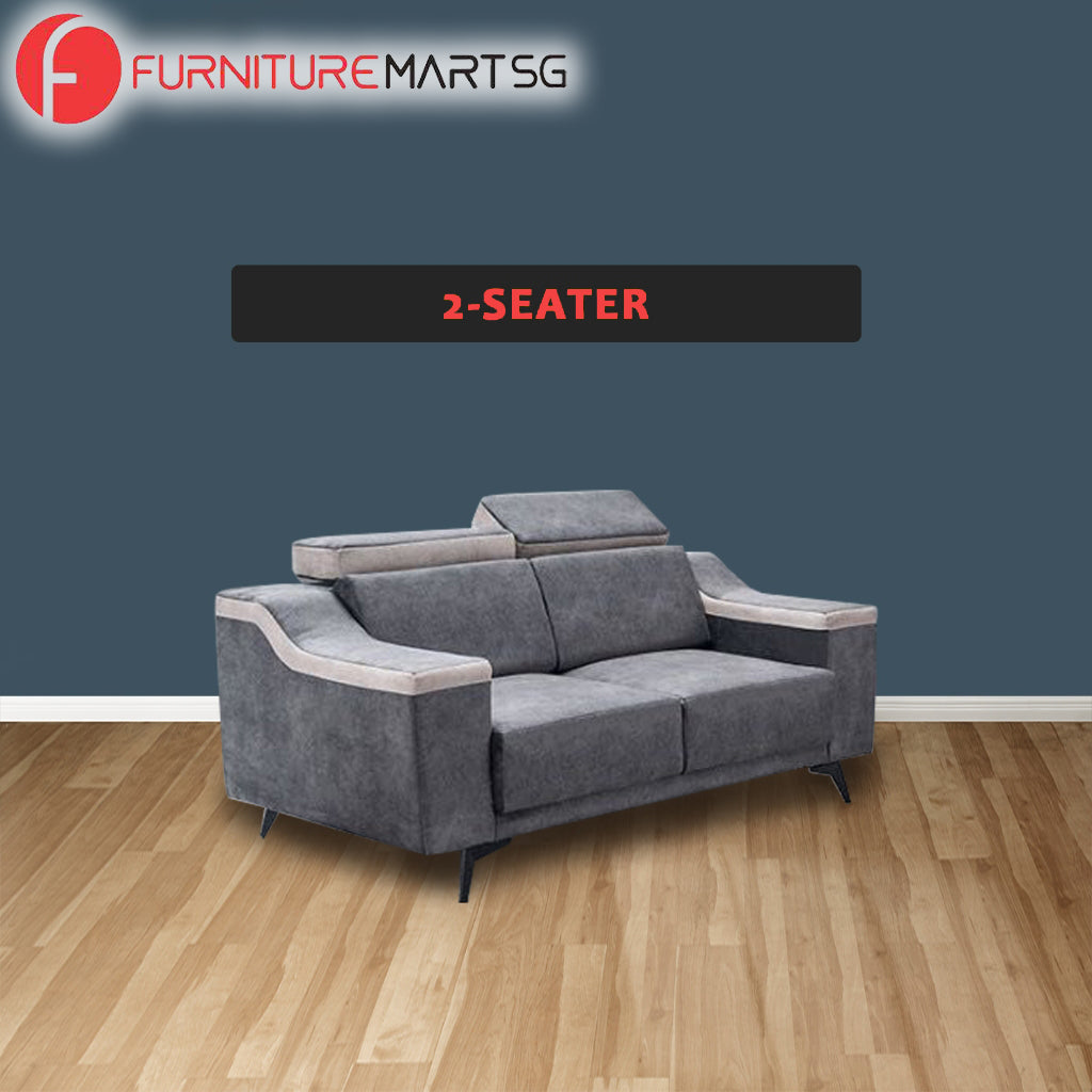 Zeak 2-Seater 3-Seater Sofa Adjustable High Back in Grey Fabric