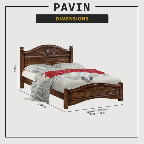 Image of Pavin Queen/King Solid Rubberwood Bed Frame in Walnut Colour - With Mattress Option