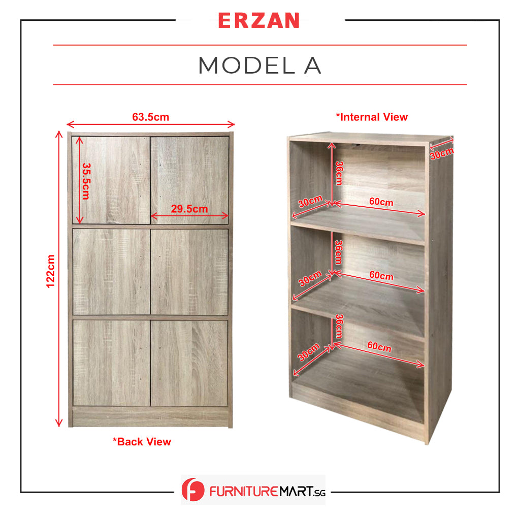 Erzan Series Cabinet Bookshelf in Natural Colour
