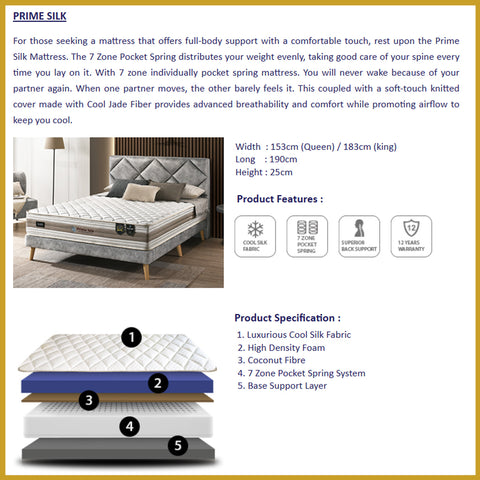 Image of Honey Prime Silk 10" 7-Zone Pocket Spring Mattress FREE PILLOW -All Sizes