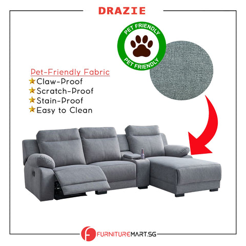 Image of Drazie Pet-Friendly L-shaped Reclining Sofa Pocketed Spring Seat in Grey Colour