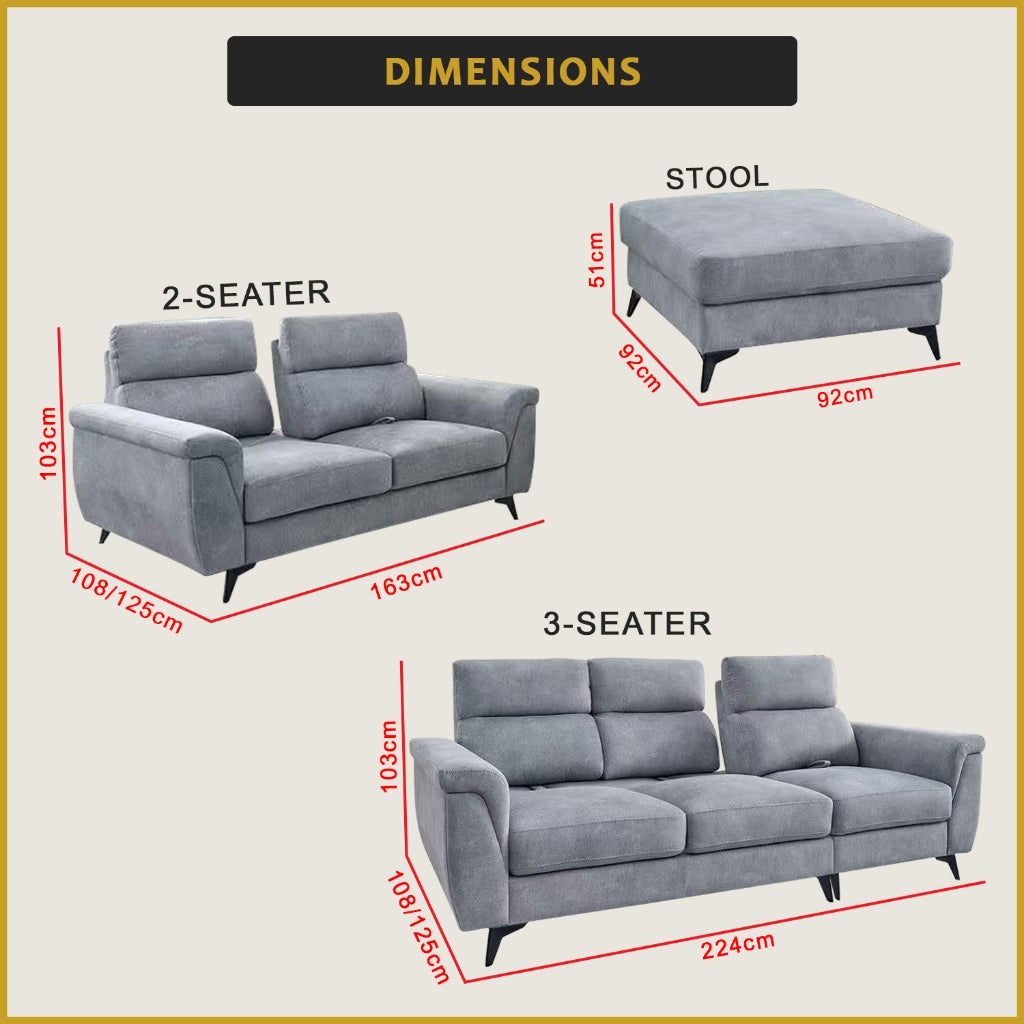 Cedie 3+2 Seater + Stool Pushback Sofa Pocket Spring High Density Foam PetFriendly Scratch-Resist