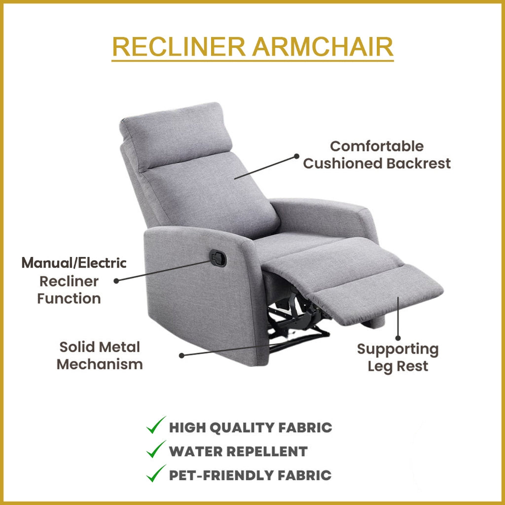Amari 1-Seater Sofa Recliner Armchair Manual/Electric Reclining PetFriendly ScratchResist