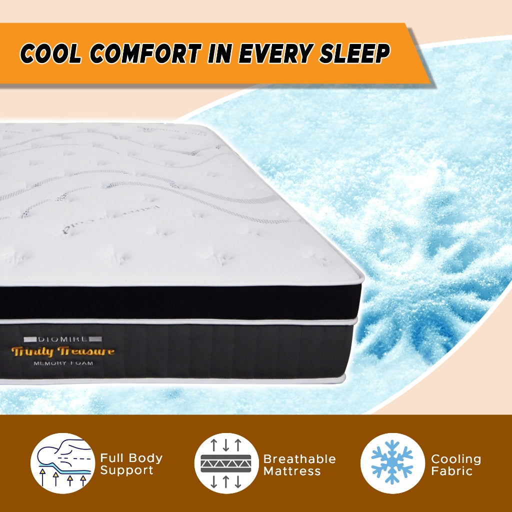 Diomire 13" Trinity Treasure Ice Silk Cooling Mattress Pocketed Spring - All Sizes