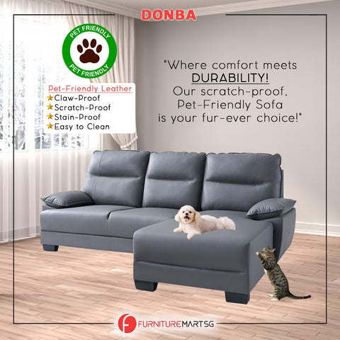 Image of Donba Left/Right L-Shaped Sofa Pet-Friendly Leather Scratch-Proof & Claw-Proof in Grey Colour