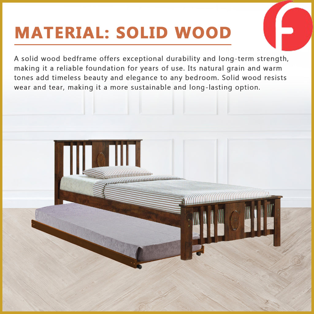 Gigi Single Pull-Out Bedframe Solid Wood Slatted Base  - w/ Mattress Option