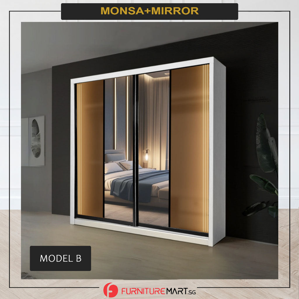Reyna Series2 5ft/6ft/8ft Sliding Door Wardrobe with Sensor LED Lights