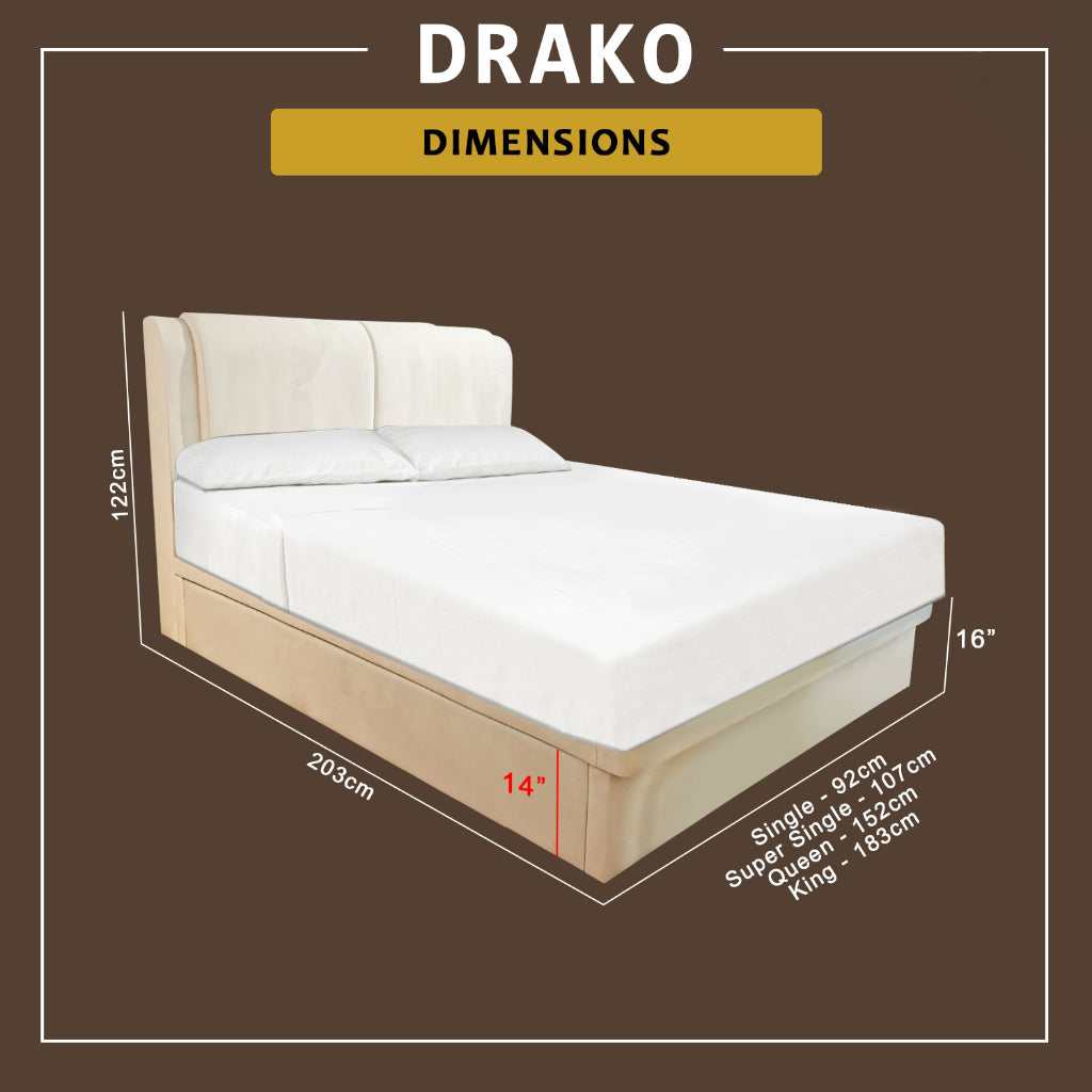 Drako Storage Bedframe w/ Mattress AddOn PetFriendly Fabric Option - All Sizes