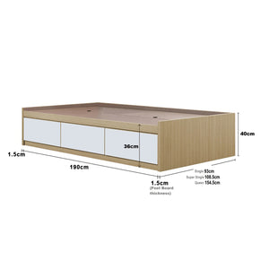 Talin Drawers Storage Bed Frame / Fully Laminated Eco Board without Headboard in 6 Colour Options