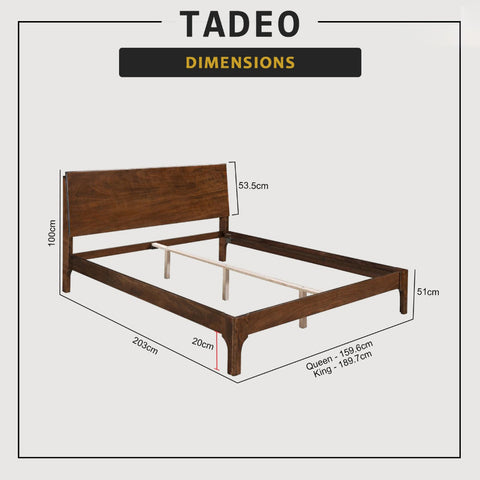 Image of Tadeo Queen/King Solid Rubberwood Bed Frame w/ Underbed Space - With Mattress Option