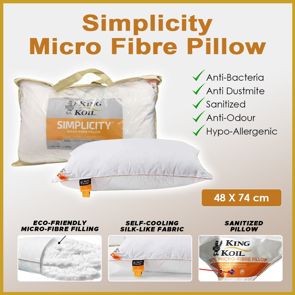 King Koil Hotel Grade Pillow Collection - Simplicity Micro Fibre, Self-Cooling Silk-like Fabric.