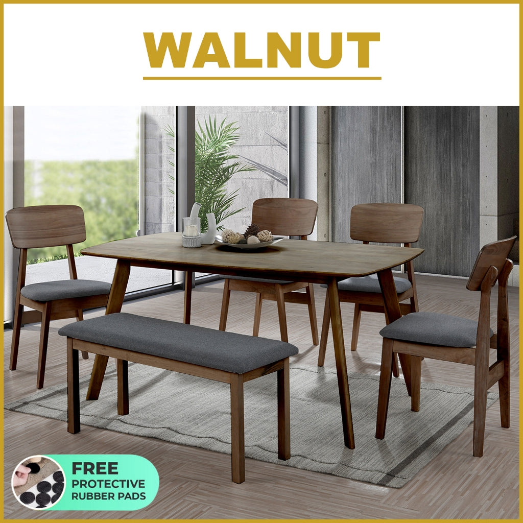 Zono Nordic Dining Set w/ Table, Chair & Bench Solid Rubber Wood in 2 Colours