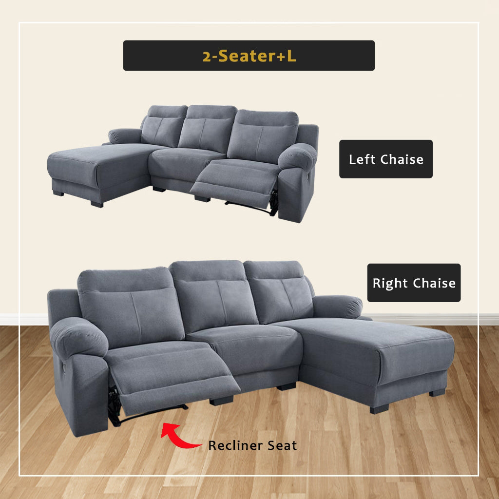 Quinci Series 2/3-Seater L-Shaped Recliner Sofa & Coffee Table in 47 Colour - PetFriendly Fabric Option