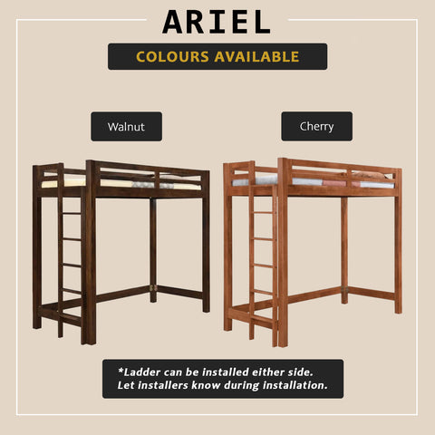 Image of Ariel Wooden Loft Bed Single, Super Single Solid Rubberwood Bed Frame w/ Mattress Option