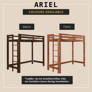 Ariel Wooden Loft Bed Single, Super Single Solid Rubberwood Bed Frame w/ Mattress Option