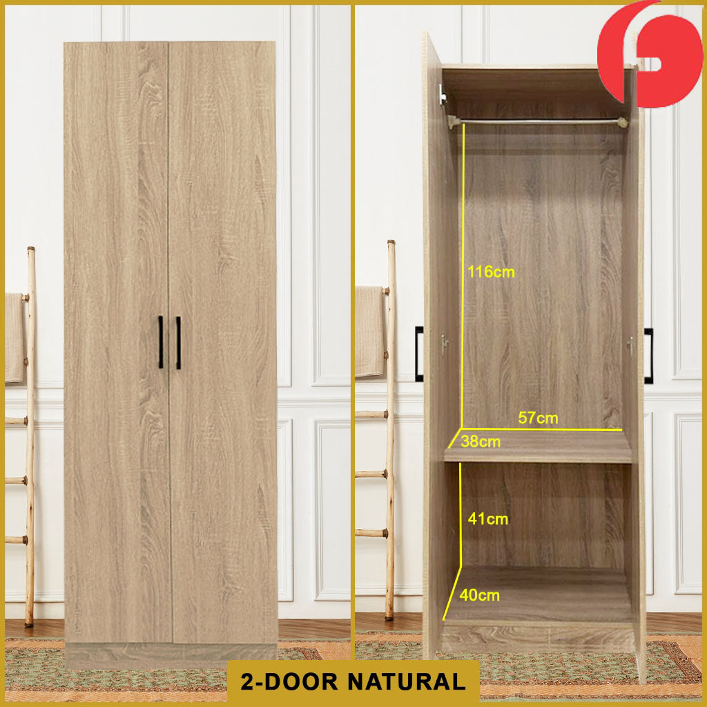 Percy Premium 2 Feet 2 Doors Wardrobe Laminated Back Panel - Free Install