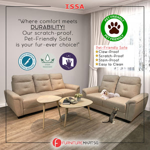 Issa 2/3-Seater Sofa Pet-Friendly Leathaire Fabric ZigZag Spring and Pocket Spring Sofa in Beige