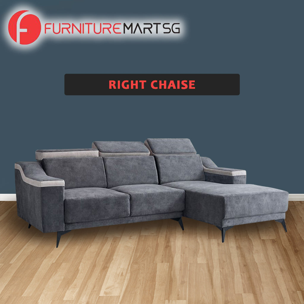 Arvin Left/Right L-Shaped Sofa Adjustable High Back in Grey Fabric