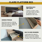 Claire Platform Bed Japanese Tatami Bedframe in Queen/King Size with Storage & Led Light