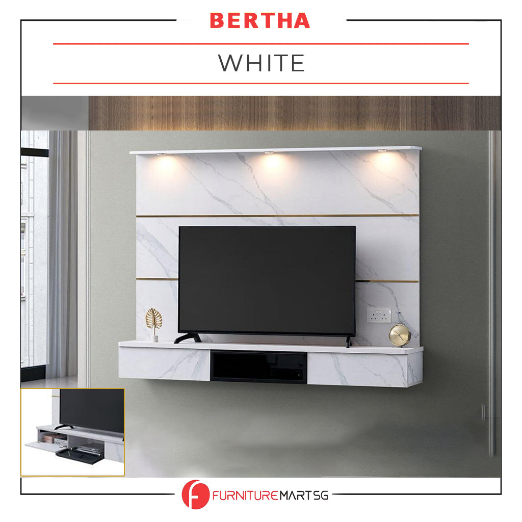 Bertha Floating TV Console with light and Socket in 2 Marble Colour