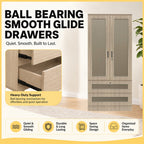 CROSSIA CARB-P2 Certified Board 1-5 Doors Wardrobe Rattan Design with Drawers Top Cabinet