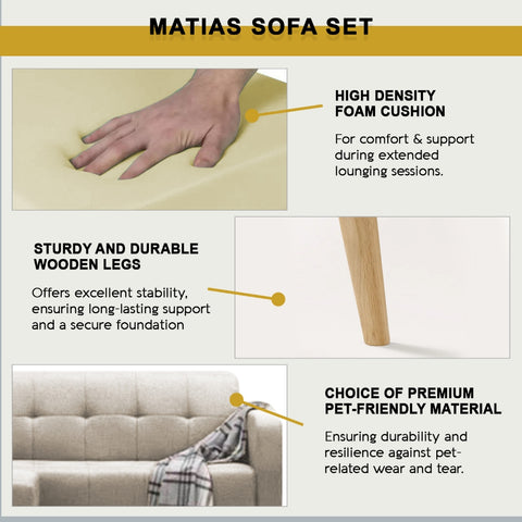 Image of Matias 1/2/3-Seater Sofa with Stool High Density Foam w/ PetFriendly Options