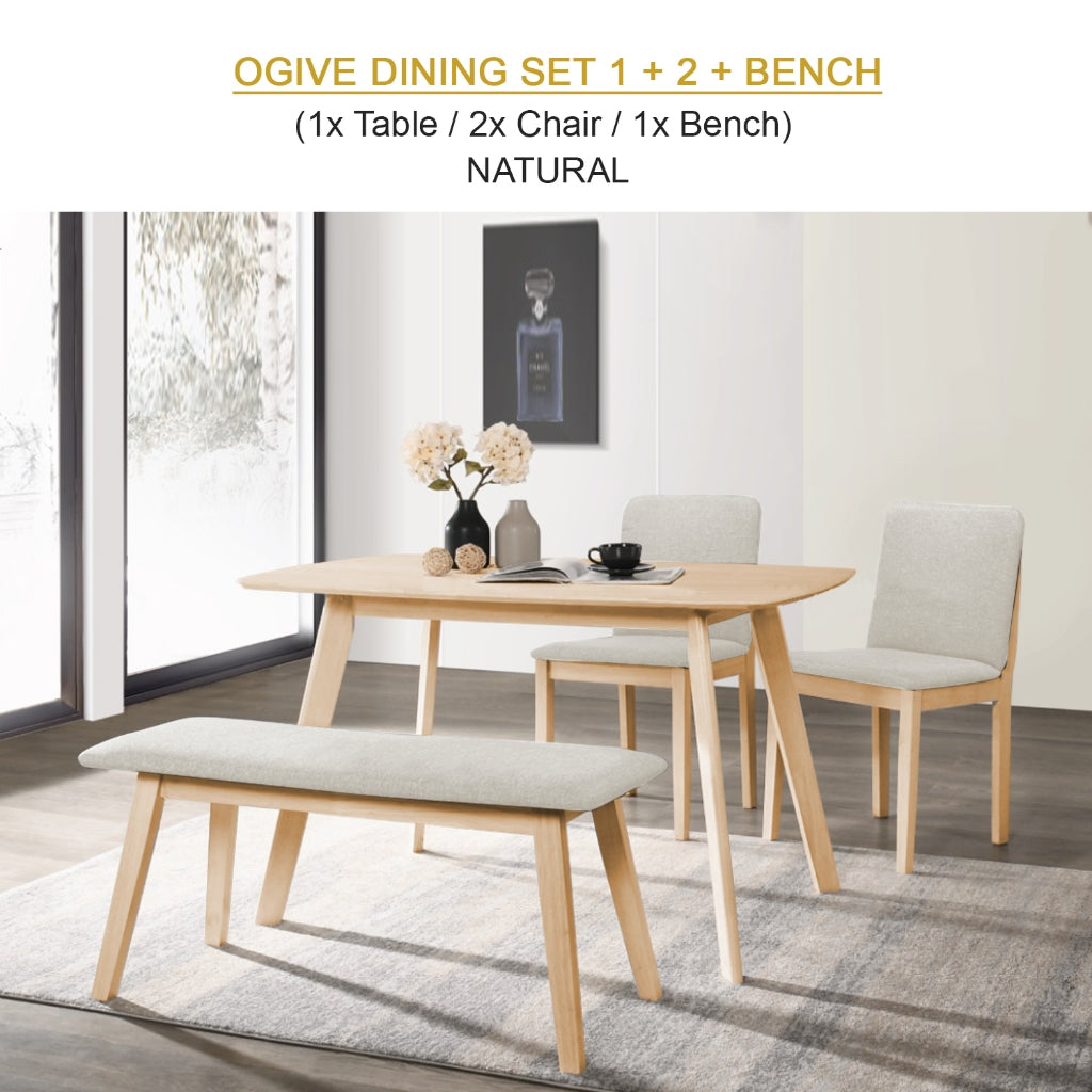 OGIVE Dining Set Table with Chair & Bench Pet-Friendly Fabric in Natural & Walnut Color