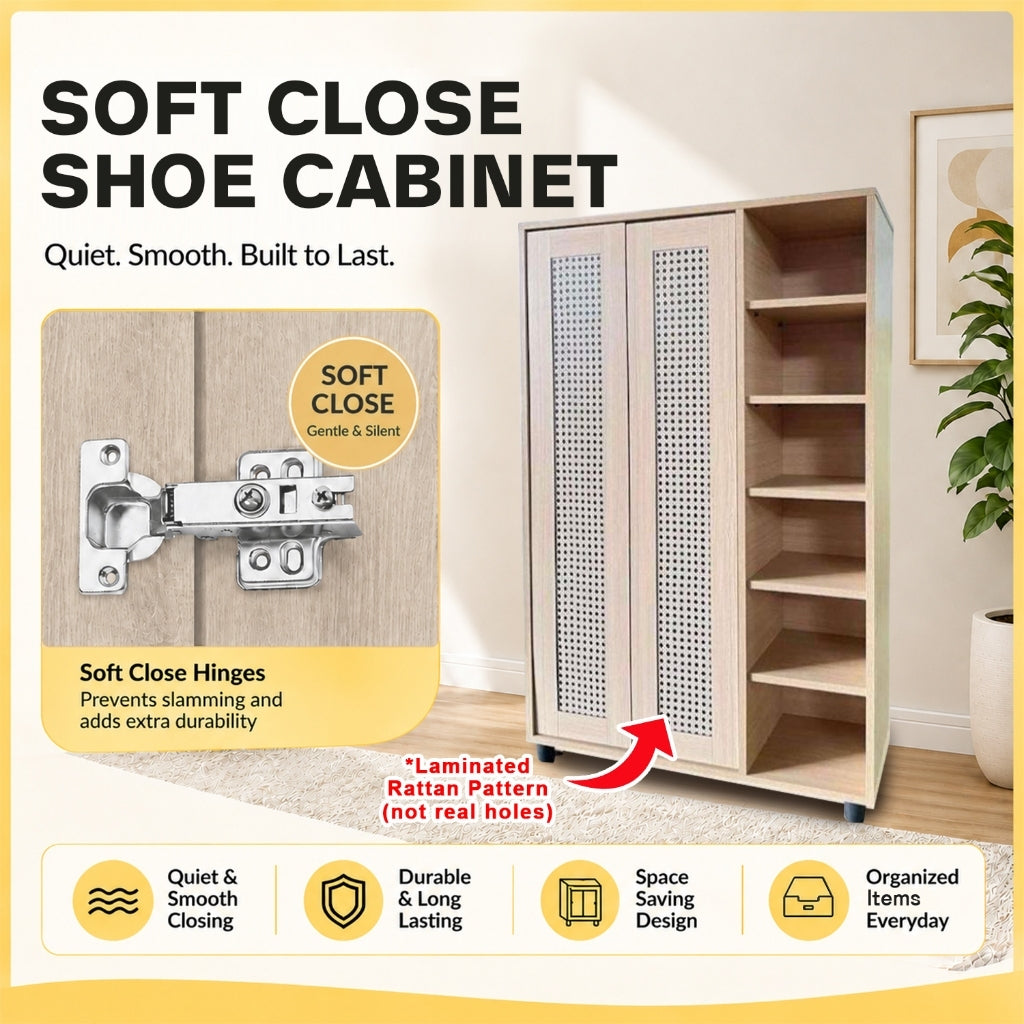 Connie Series Shoe Cabinet CARB-P2 Certified Board Laminated Rattan Pattern
