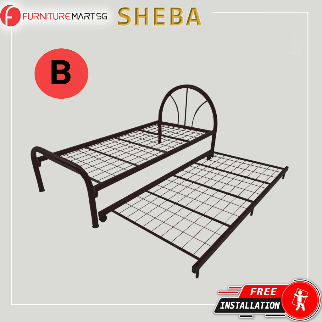 Sheba Series 2 Single Metal Bed Frame with Trundle Set - Optional Mattress Add On Available