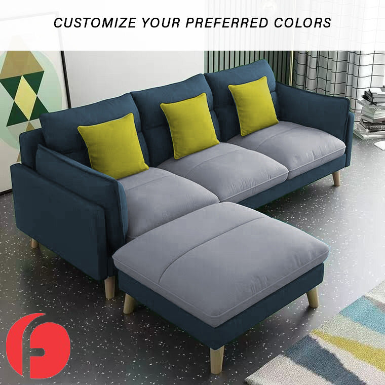 Faxon 3-Seater Sofa with Stool in 47 Colour - w/ PetFriendly Scratch Resistant Option