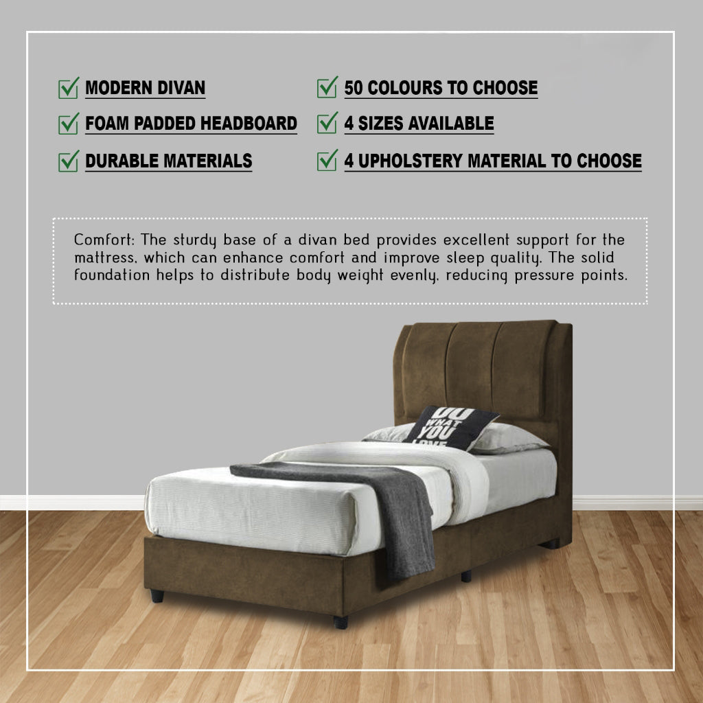 Hera Divan Bed Frame with Foam Padded Headboard - PetFriendly Option / All Sizes