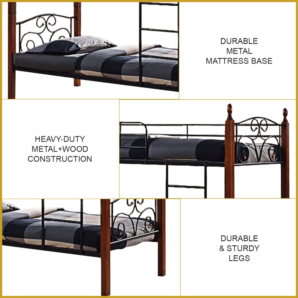 Bryan Single Metal+Wooden Double Decker Bed Frame in 2 Colours - w/ Mattress Option