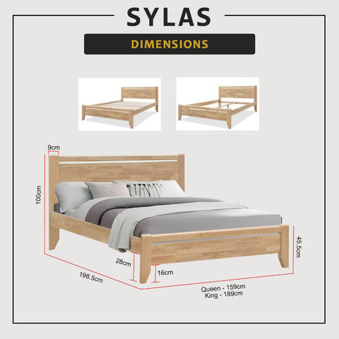 Image of Sylas Queen/King Solid Rubberwood Bed Frame in Natural Colour - With Mattress Option