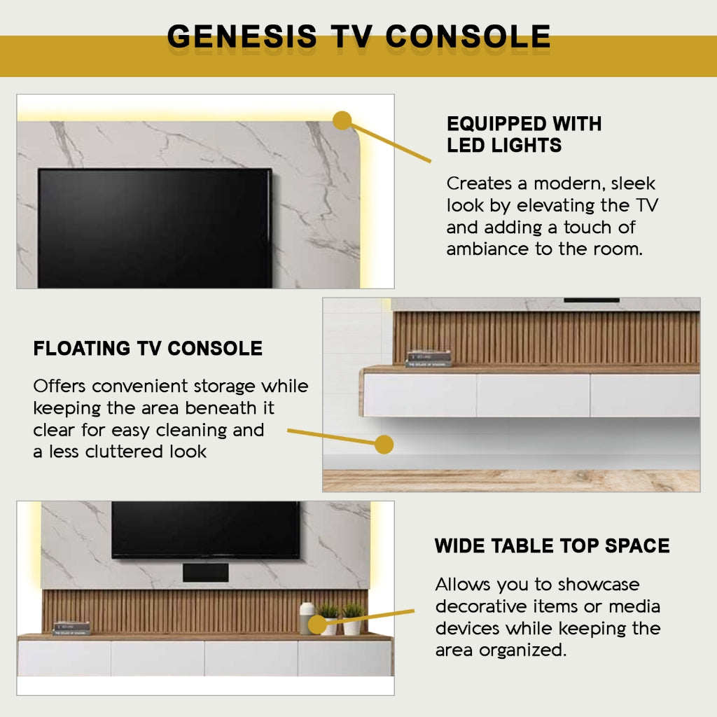 Genesis 7FT Hanging TV Console Floating with LED Backlight with Drawers