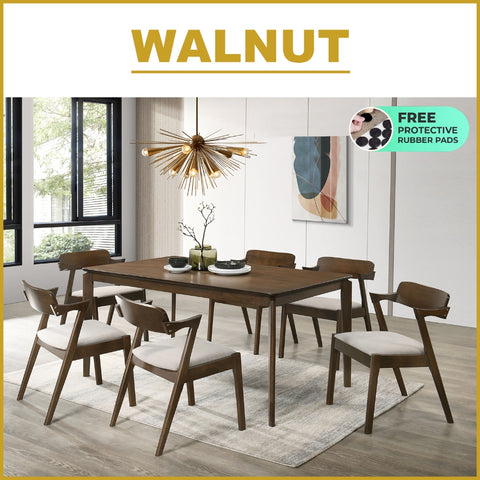 Image of Raco 4/6 Seater Nordic Dining Set w/ Table, Chair & Bench Solid Rubber Wood in 3 Colours