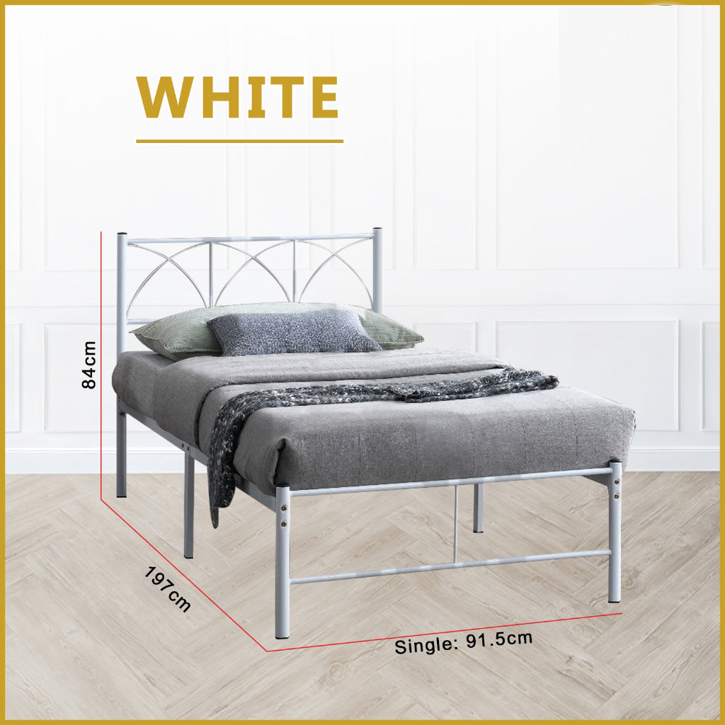 Jenie Single Size Metal Bed Frame in White, Black - W/ Mattress Option
