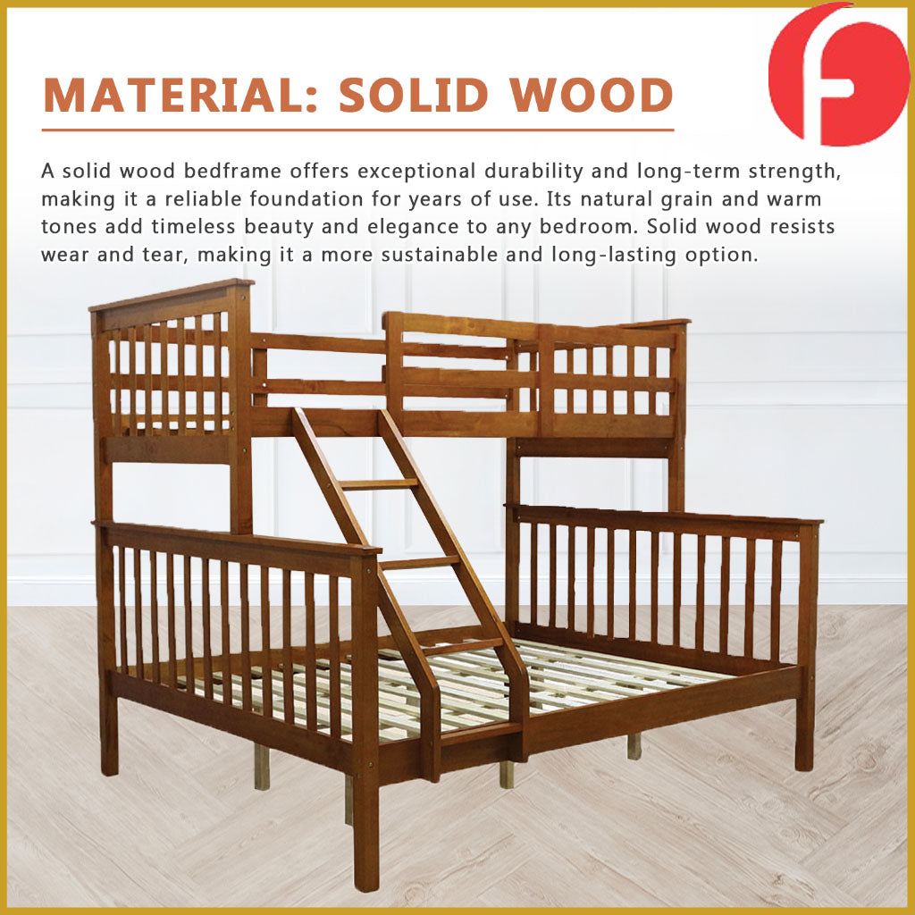 Mayci Queen+Single Solid Wood Slatted Base Double Decker Bed Frame