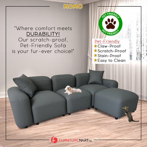 Image of Momo Modular Sofa Pet-Friendly Scratchproof Leather Look Tec Fabric in Ivory or Grey