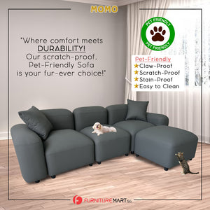 Momo Modular Sofa Pet-Friendly Scratchproof Leather Look Tec Fabric in Ivory or Grey