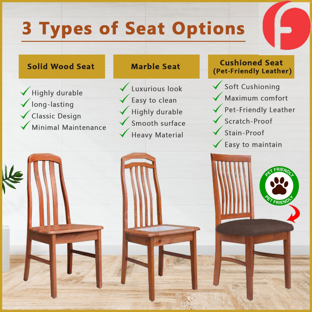 Aisha Dining Chair Collection Solid Wood with Marble or Cushioned Seat in Walnut/Cherry