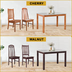 Jaime Dining Set w/ Table and Chairs 1+4 in Solid Wood Natural Marble Top Cherry/Walnut