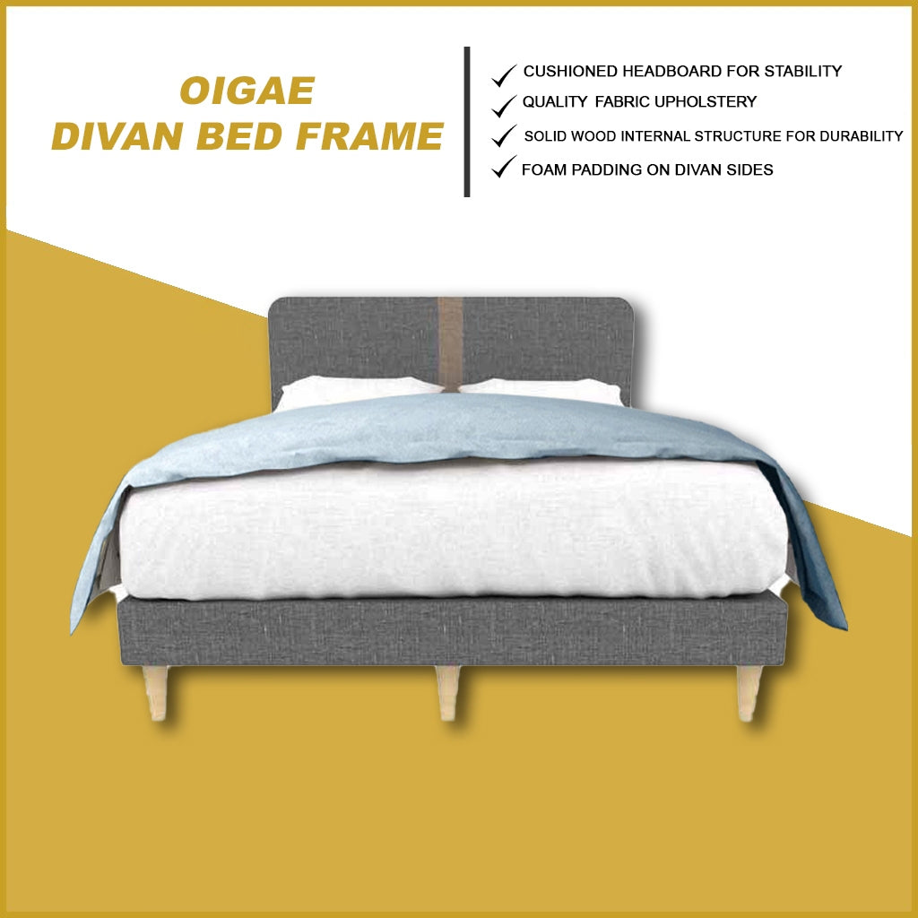 OIGAE Divan Bed Frame Fabric/Faux Leather in Grey Colours - All Sizes Available