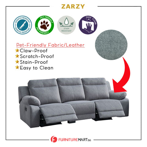 Image of Zarzy 1/2/3-Seater Reclining Sofa Pocketed Spring Claw Proof Pet-Friendly Fabric/Leather